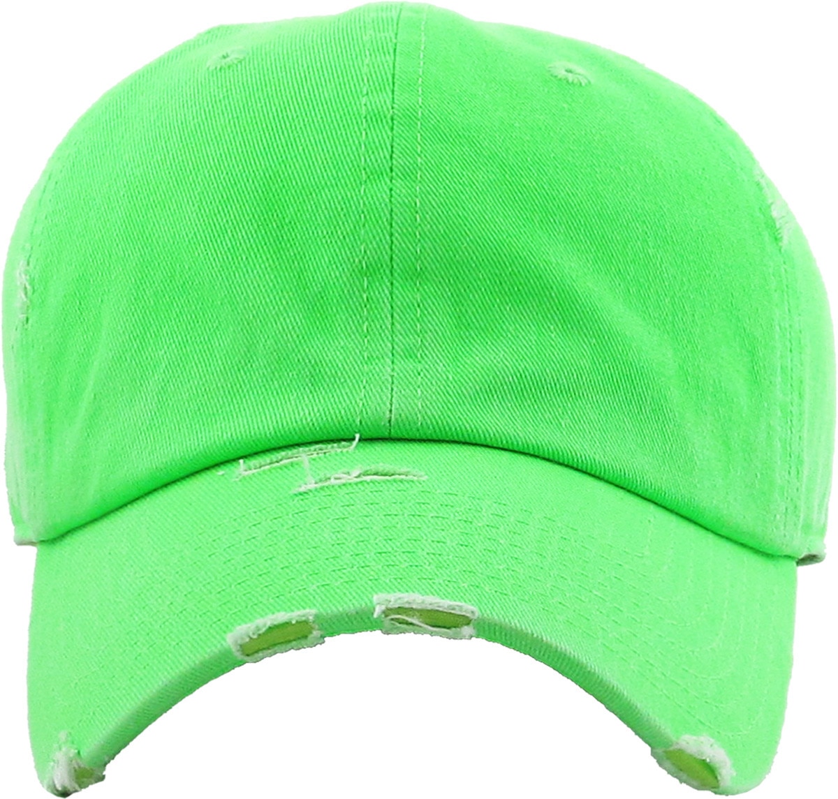 Neon Green Distressed Vintage Baseball Cap Front View